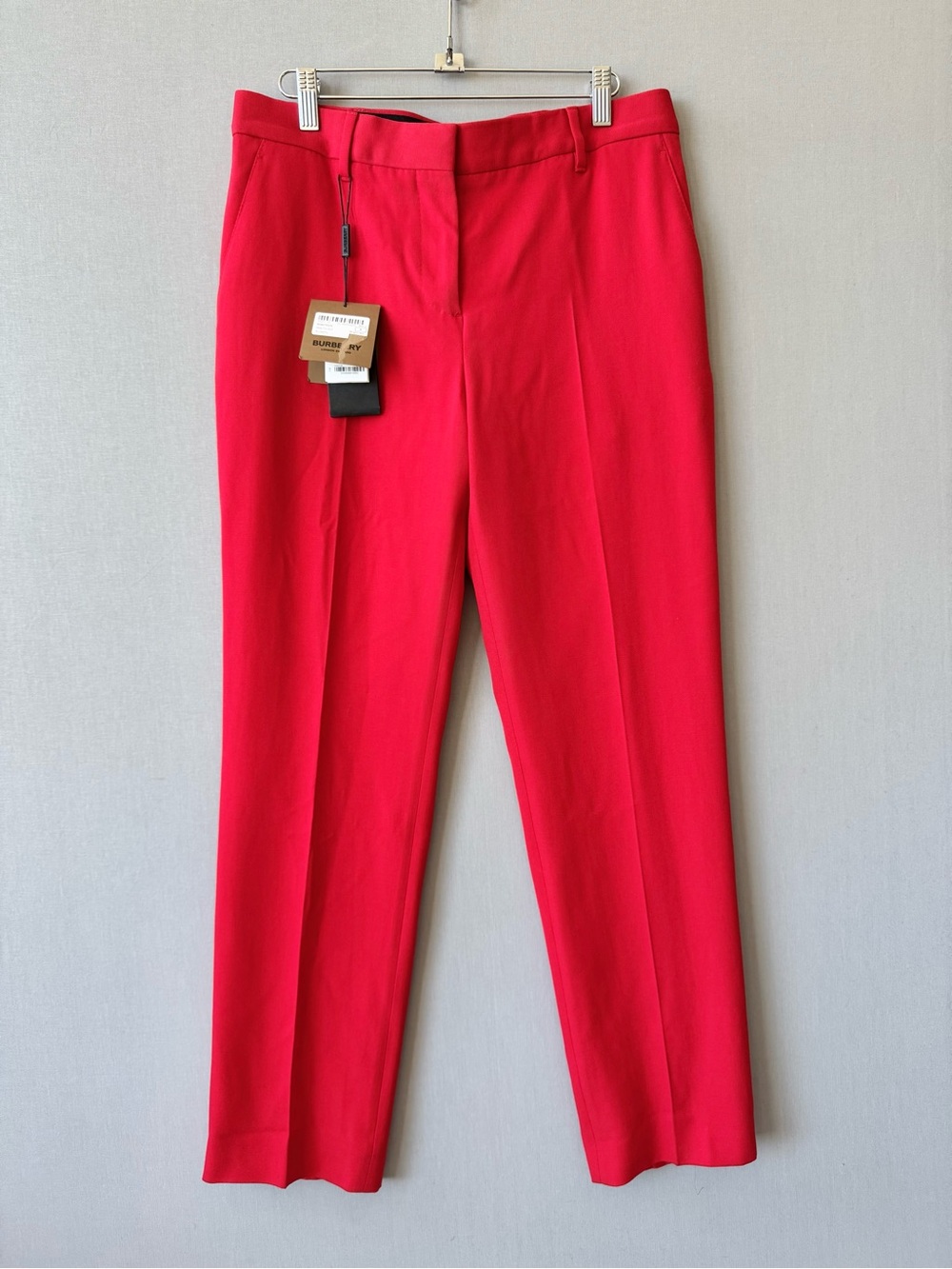 NWT Burberry Virgin Wool Tailored Trousers in Red - Fully Lined - Made in Italy